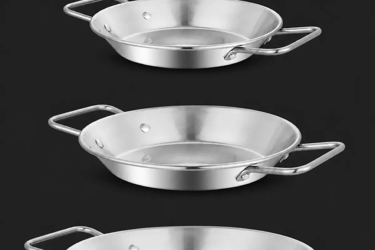 Nine seafood pan diameters compared