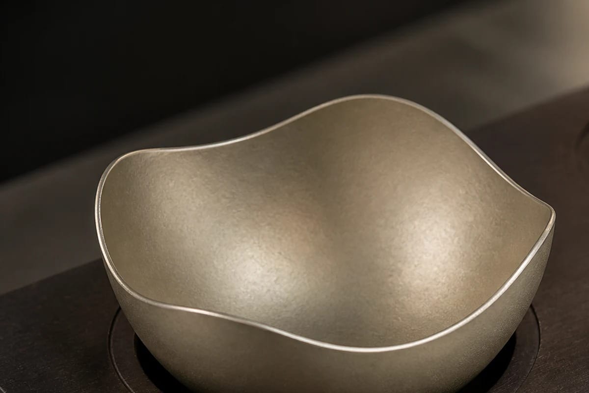 Nut bowl set footprint between place settings on a dining table