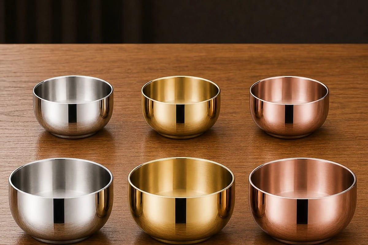 SUS 304 double-wall kids bowls with matching stainless lids in three mirror finishes