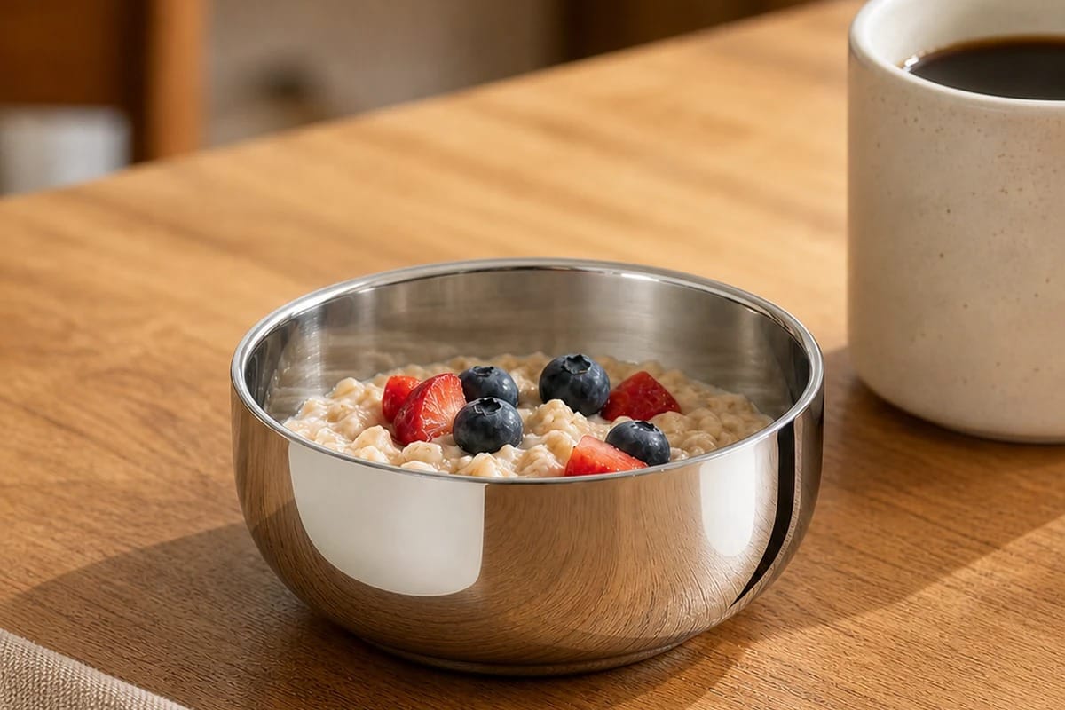 Two sizes of the SUS 304 double-wall kids bowl: 12 cm and 14 cm