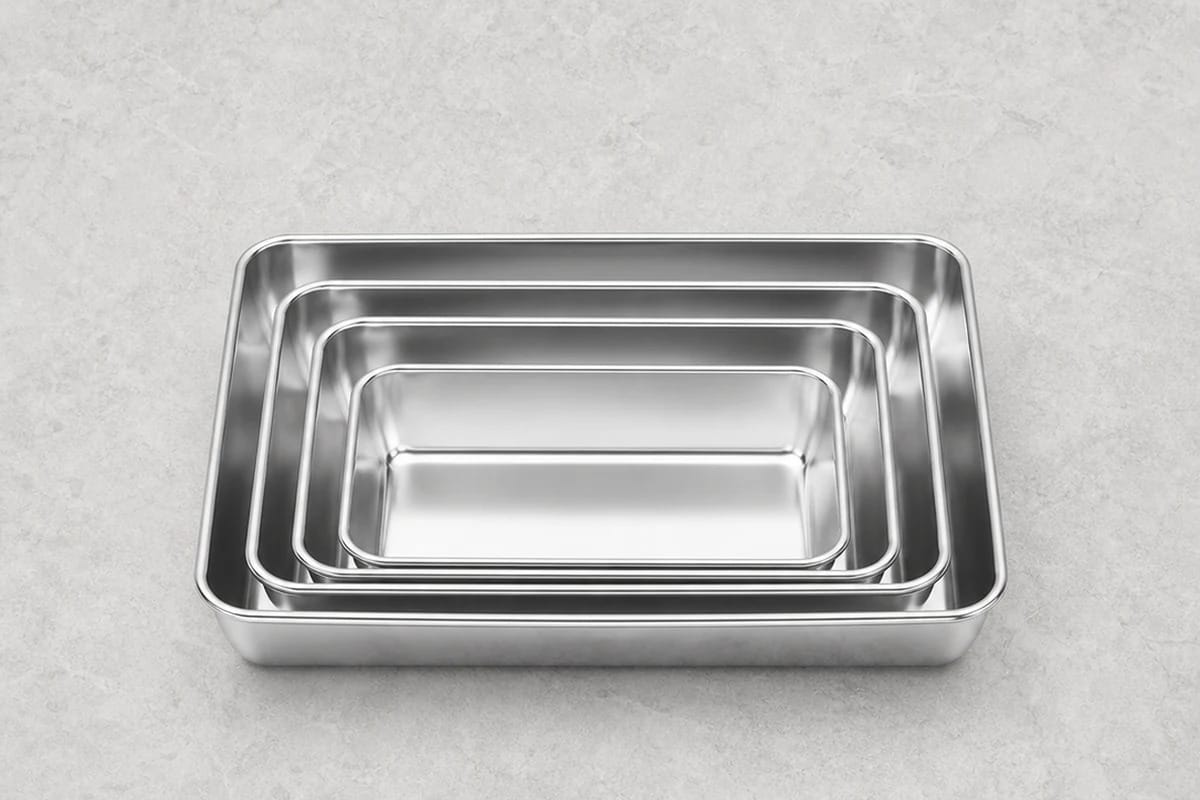 Close-up of rolled rim and rounded corner construction