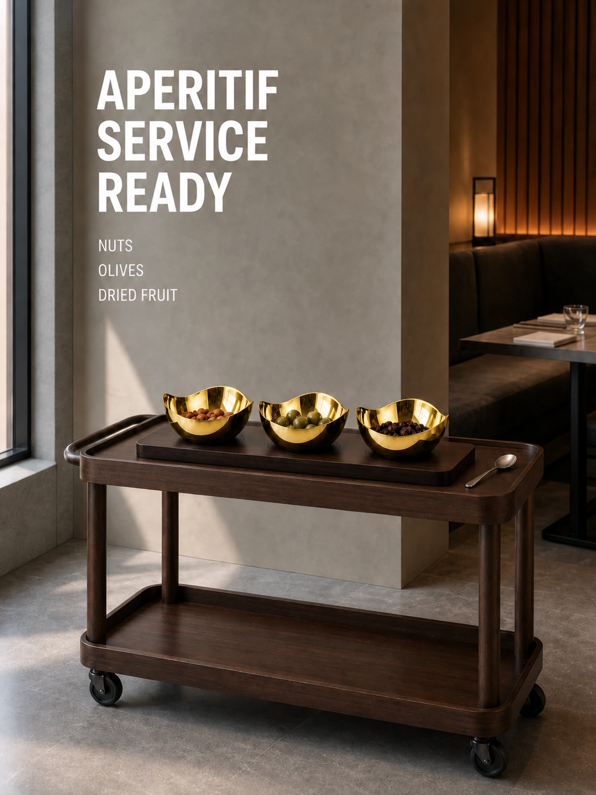 Hospitality use of the three-bowl tray set