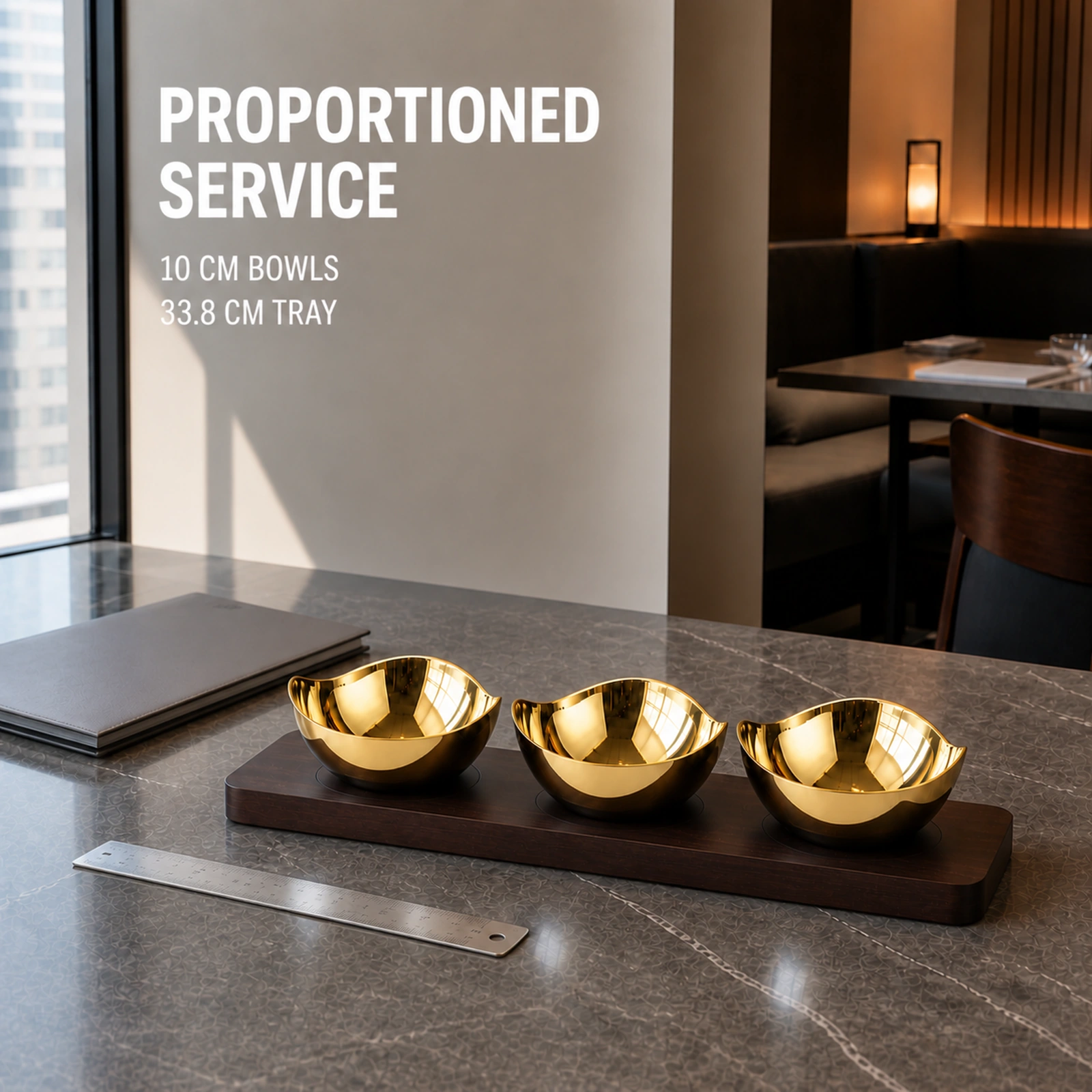 Mirror-Polished Gold-Plated Irregular Wave-Rim Nut Bowl Set with Wooden Tray view 4