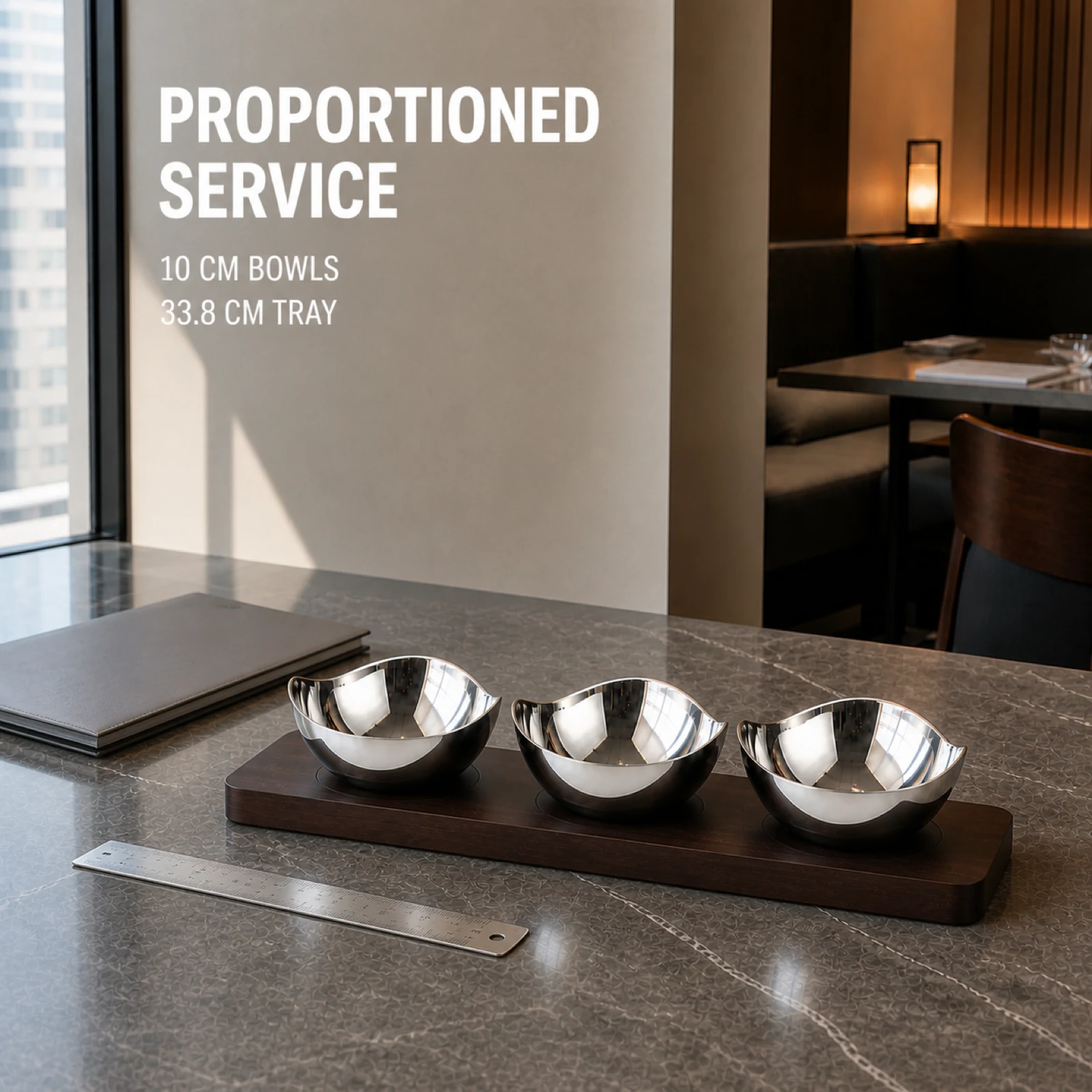 Mirror-Polished Irregular Wave-Rim Nut Bowl Set with Wooden Tray view 4