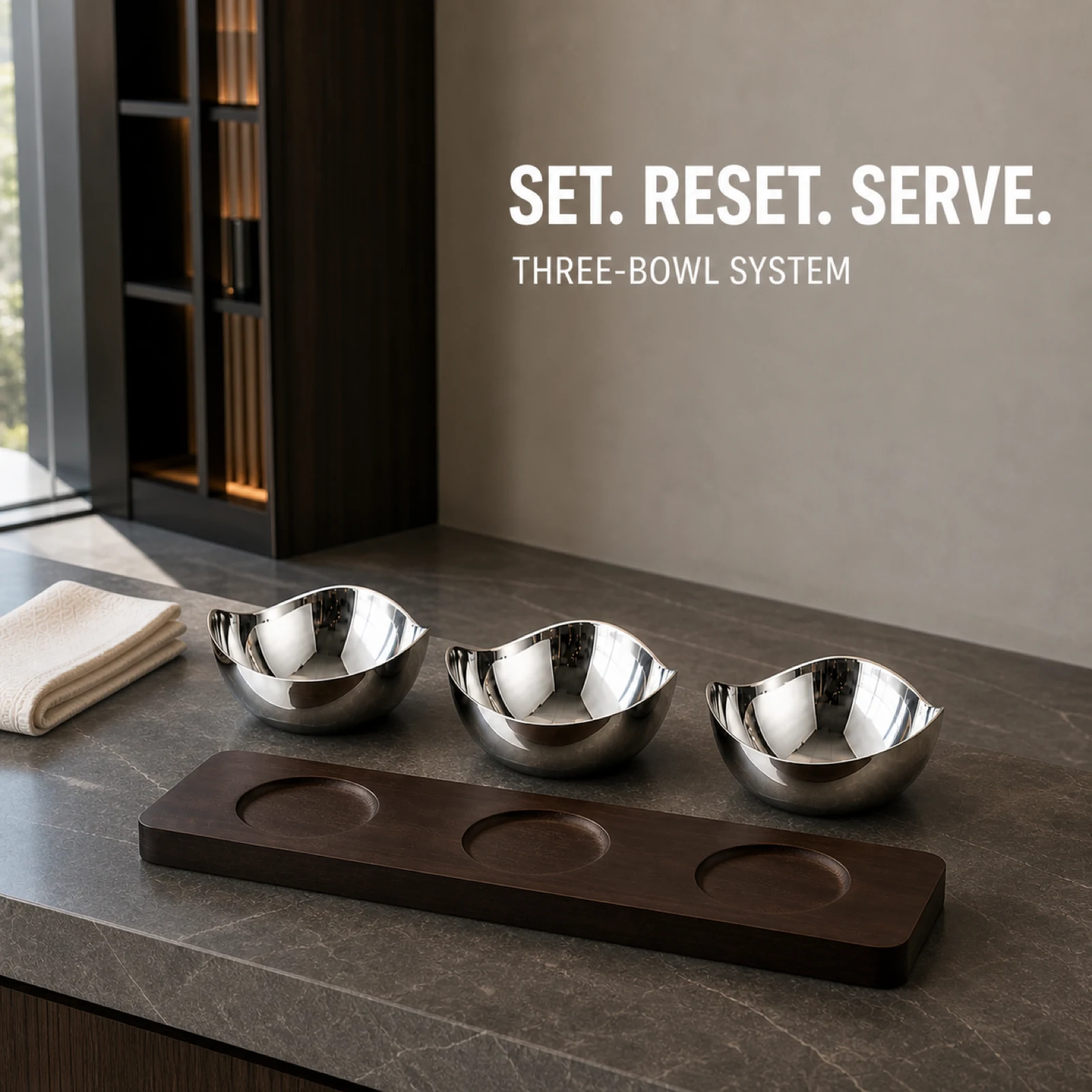 Mirror-Polished Irregular Wave-Rim Nut Bowl Set with Wooden Tray view 7