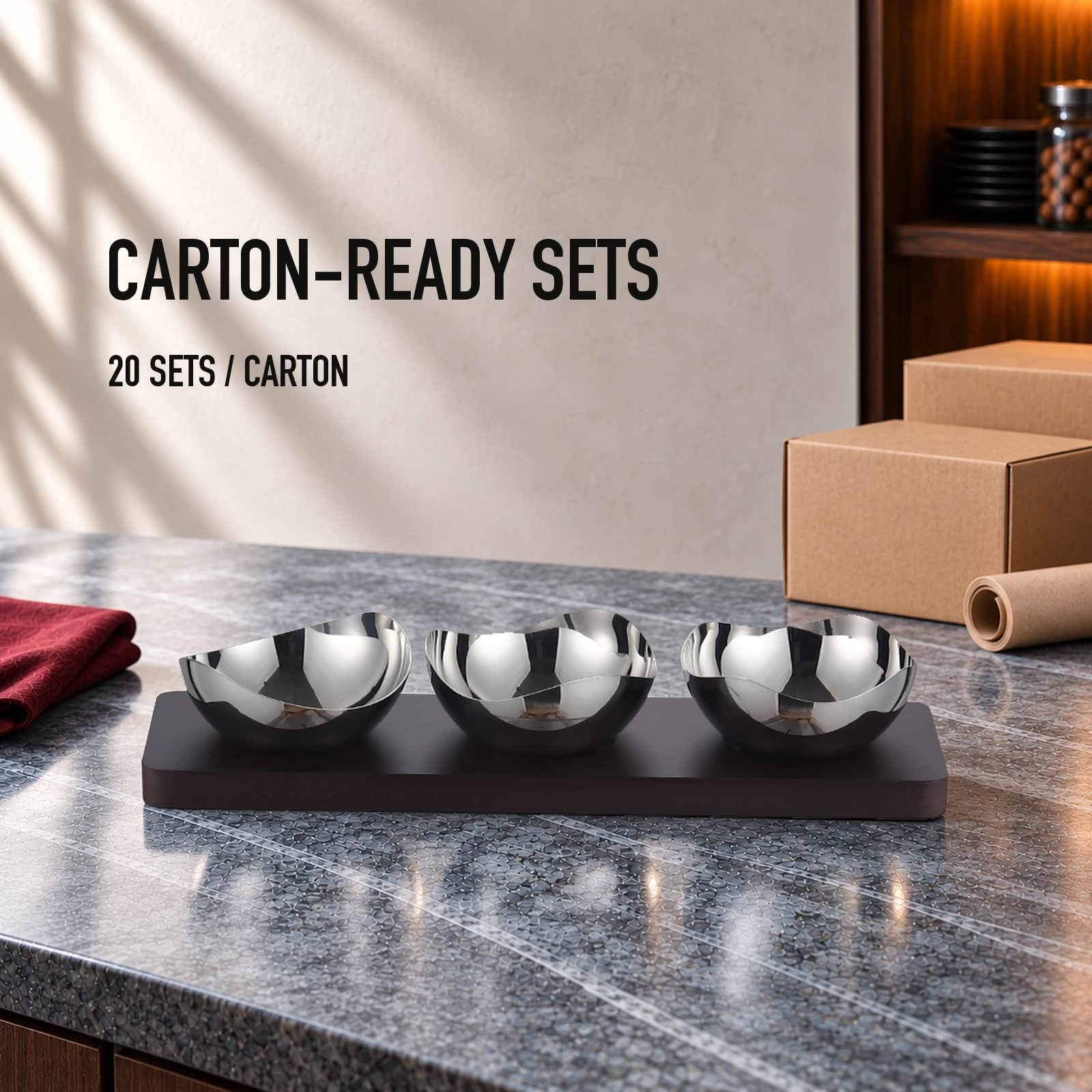 Mirror-Polished Mixed-Wave Nut Bowl Set with Wooden Tray view 7