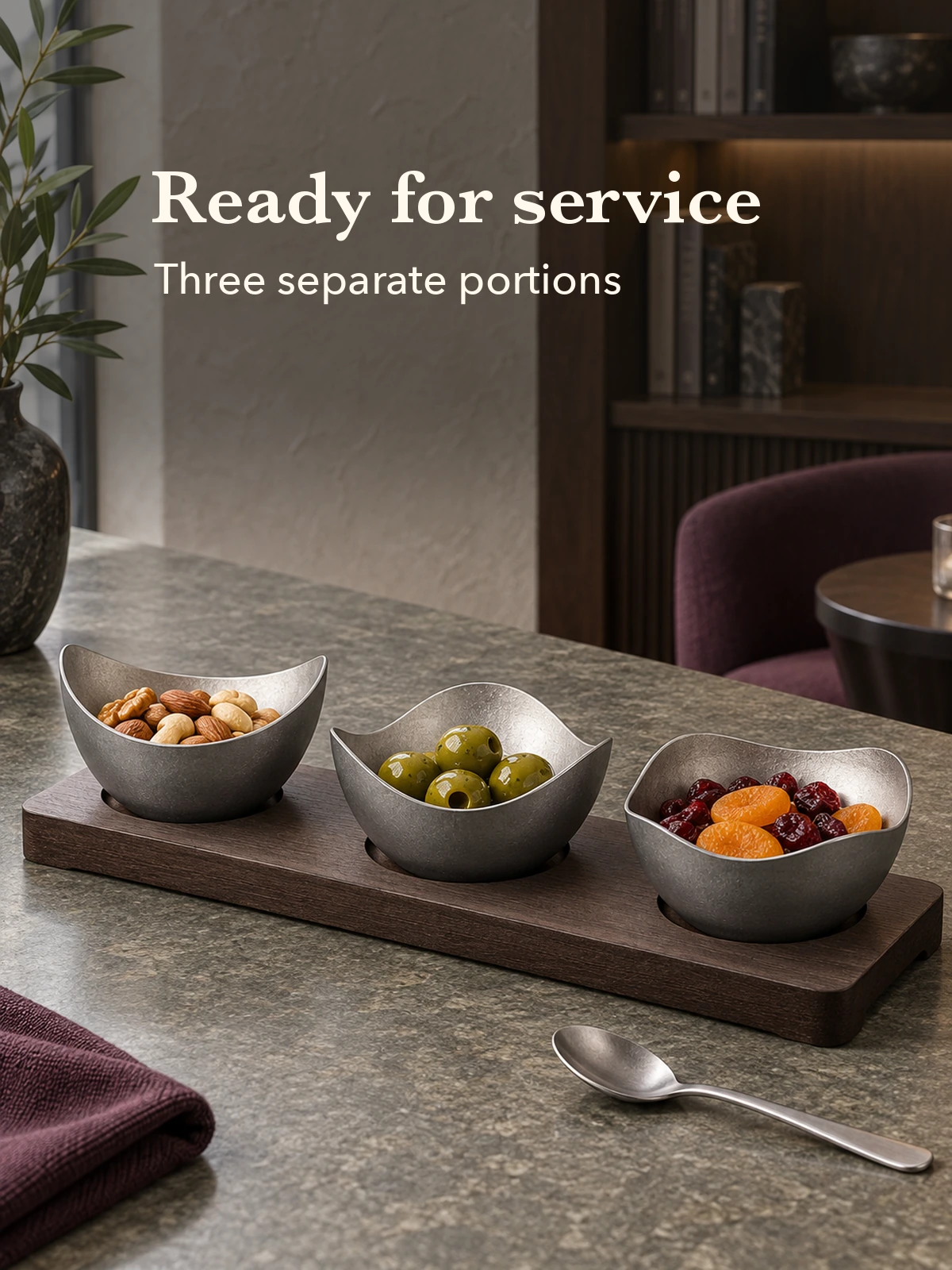Three portions prepared at a service station