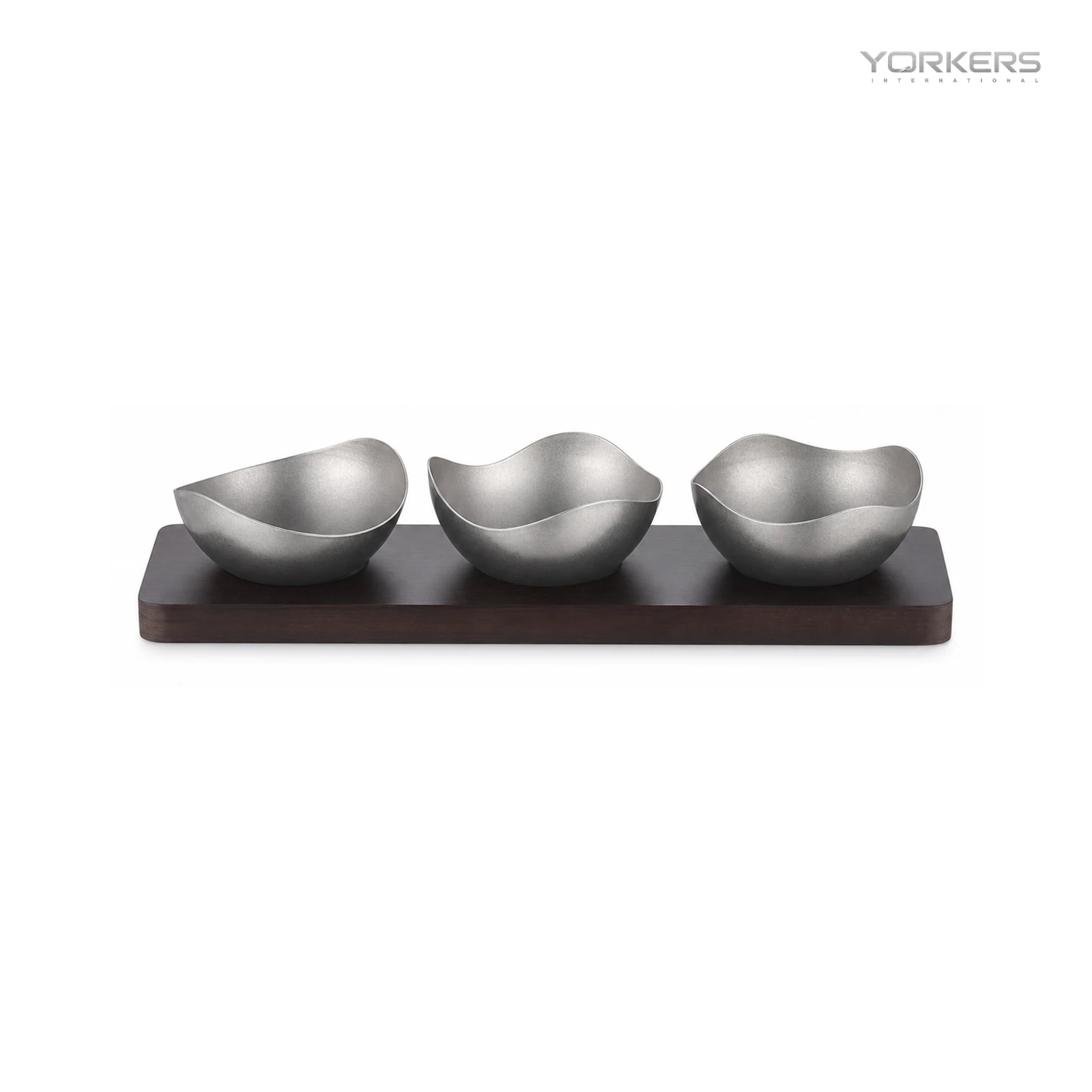 Vintage Snowflake-Gray Mixed-Lobe Nut Bowl Set with Wooden Tray — stainless steel product by Yorkers International