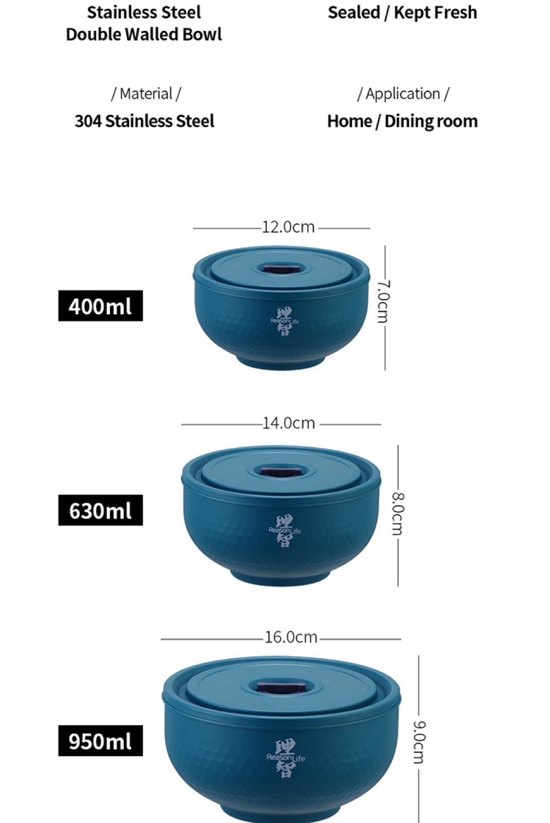 304 Stainless Steel Double-Wall Color Bowl with Lid