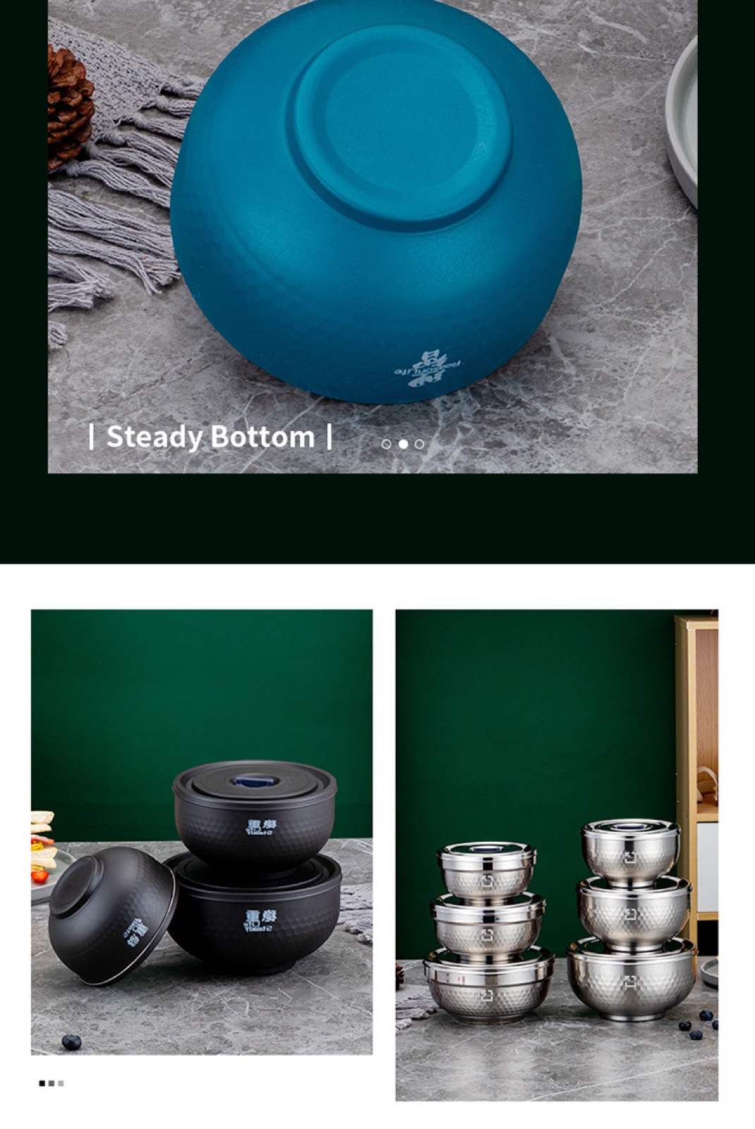 304 Stainless Steel Double-Wall Color Bowl with Lid