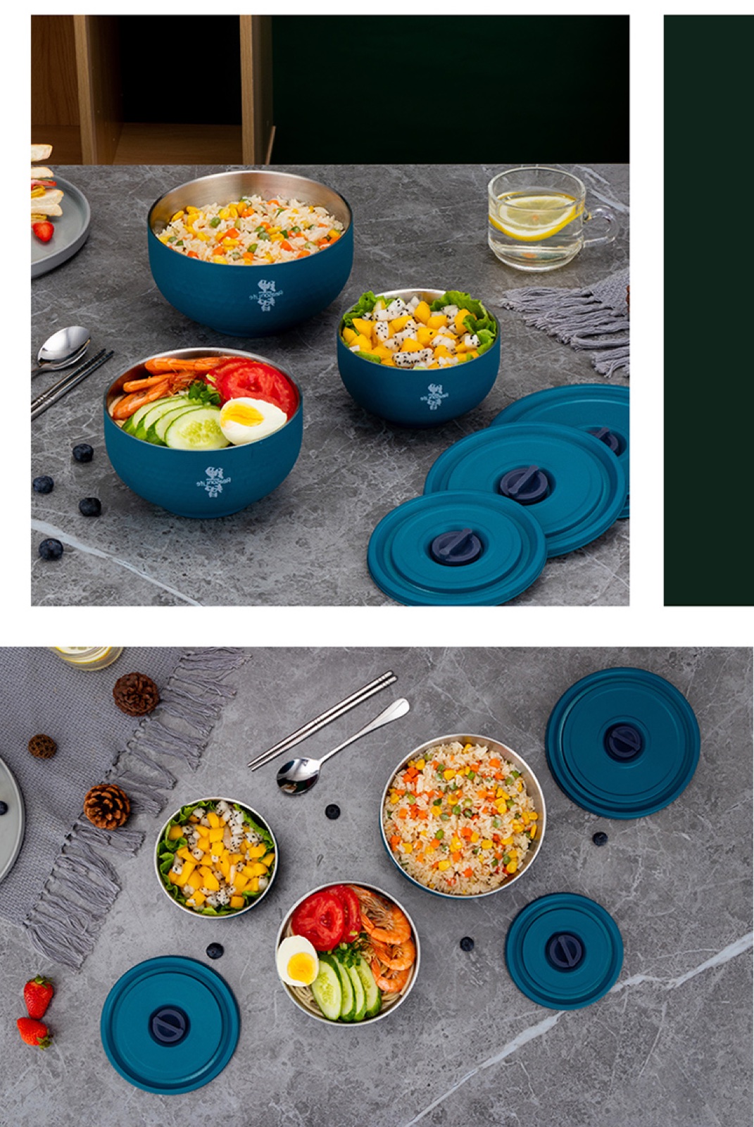 304 Stainless Steel Double-Wall Color Bowl with Lid