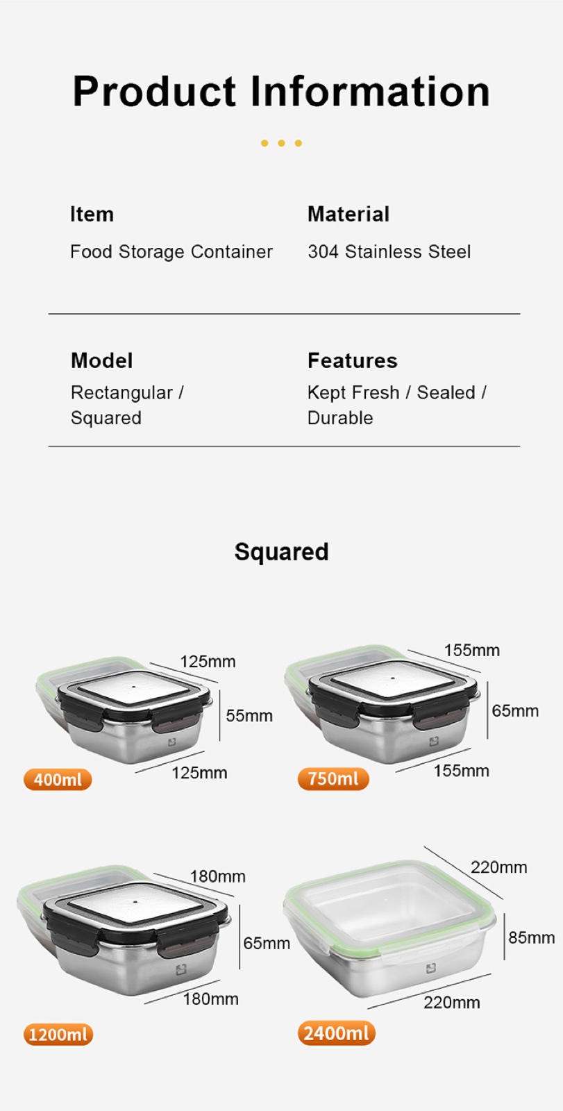 304 Stainless Steel Food Storage Container Collection