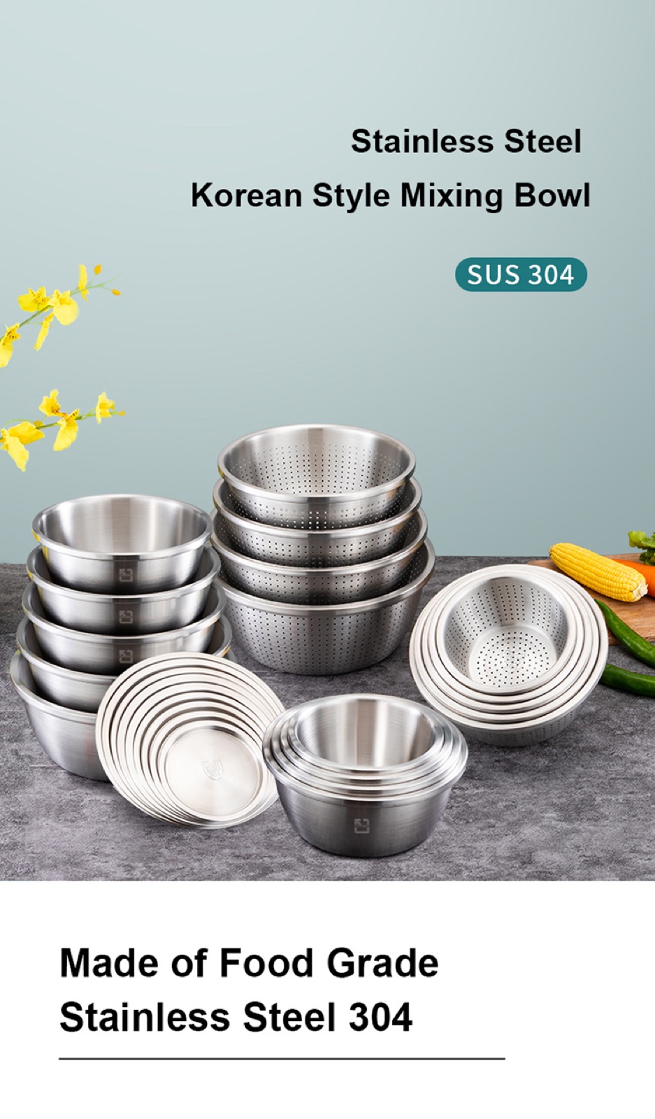 304 Stainless Steel Korean Multipurpose Bowl Set