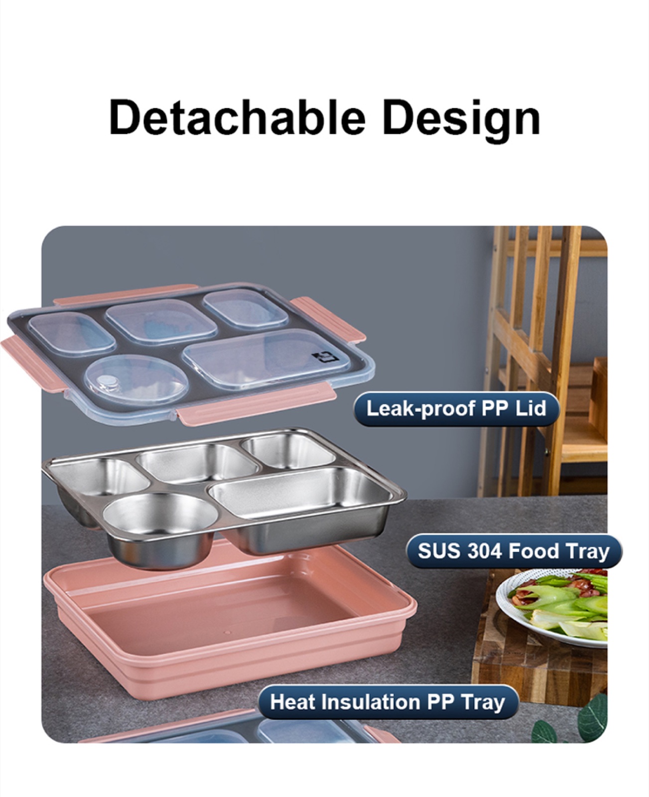 304 Stainless Steel Leak-Proof Compartment Food Tray