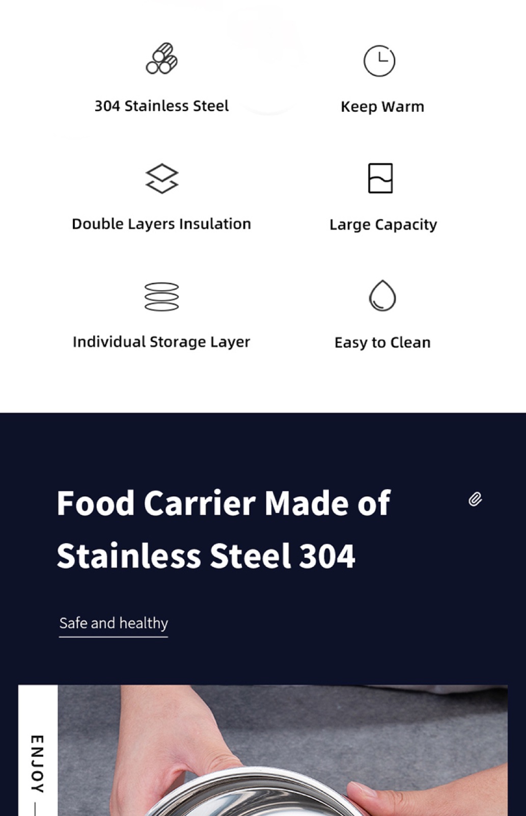 304 Stainless Steel Multi-Layer Insulated Food Carrier