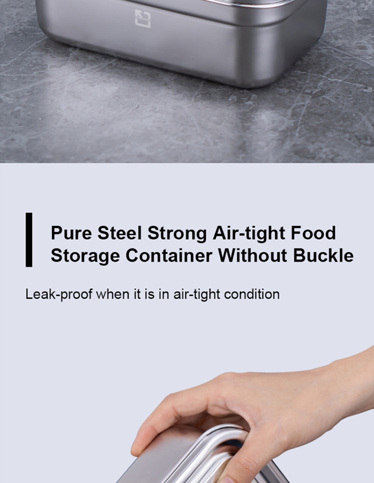 304 Stainless Steel Rectangular Food Container with Steel Lid