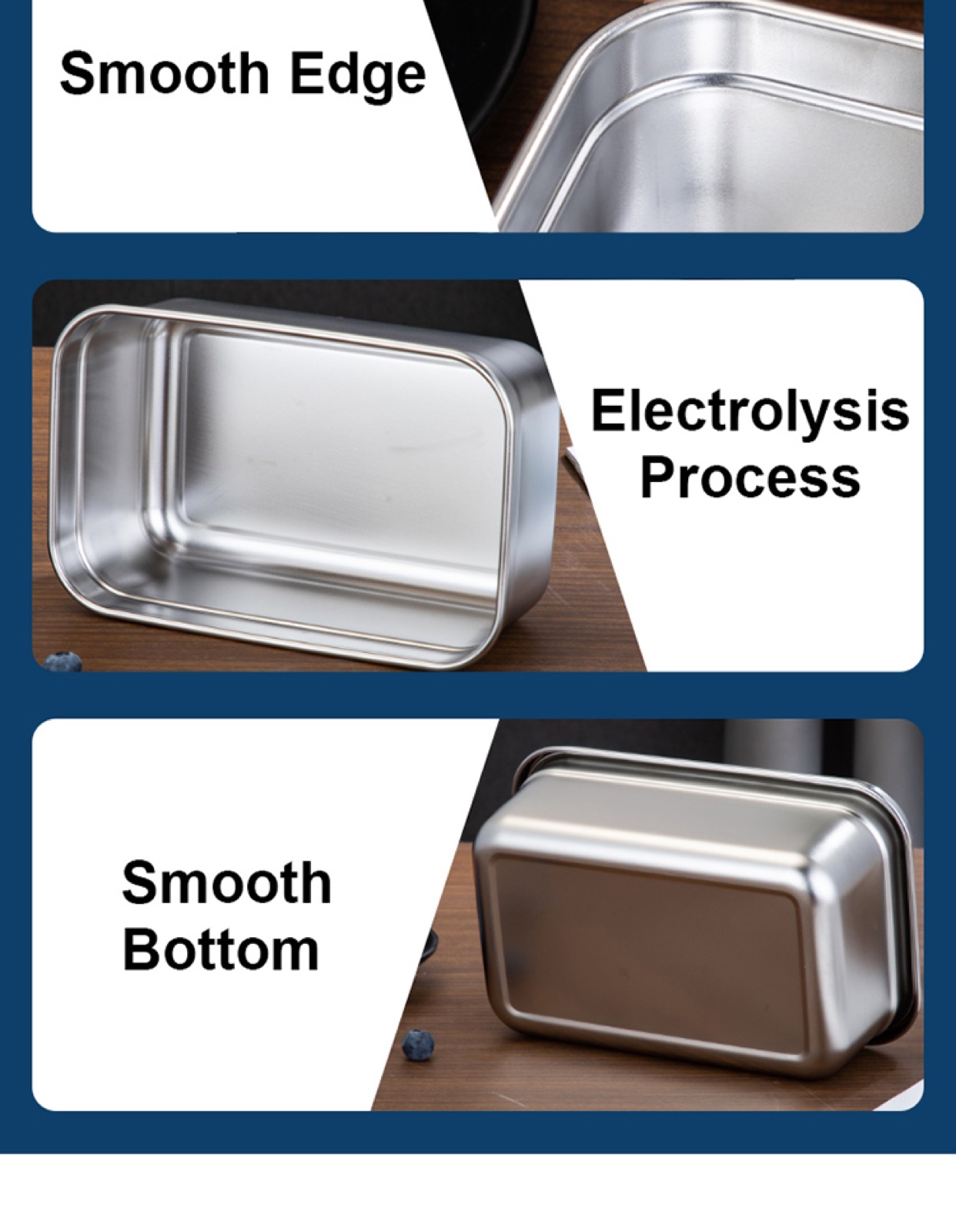 304 Stainless Steel Rectangular Food Container with Steel Lid