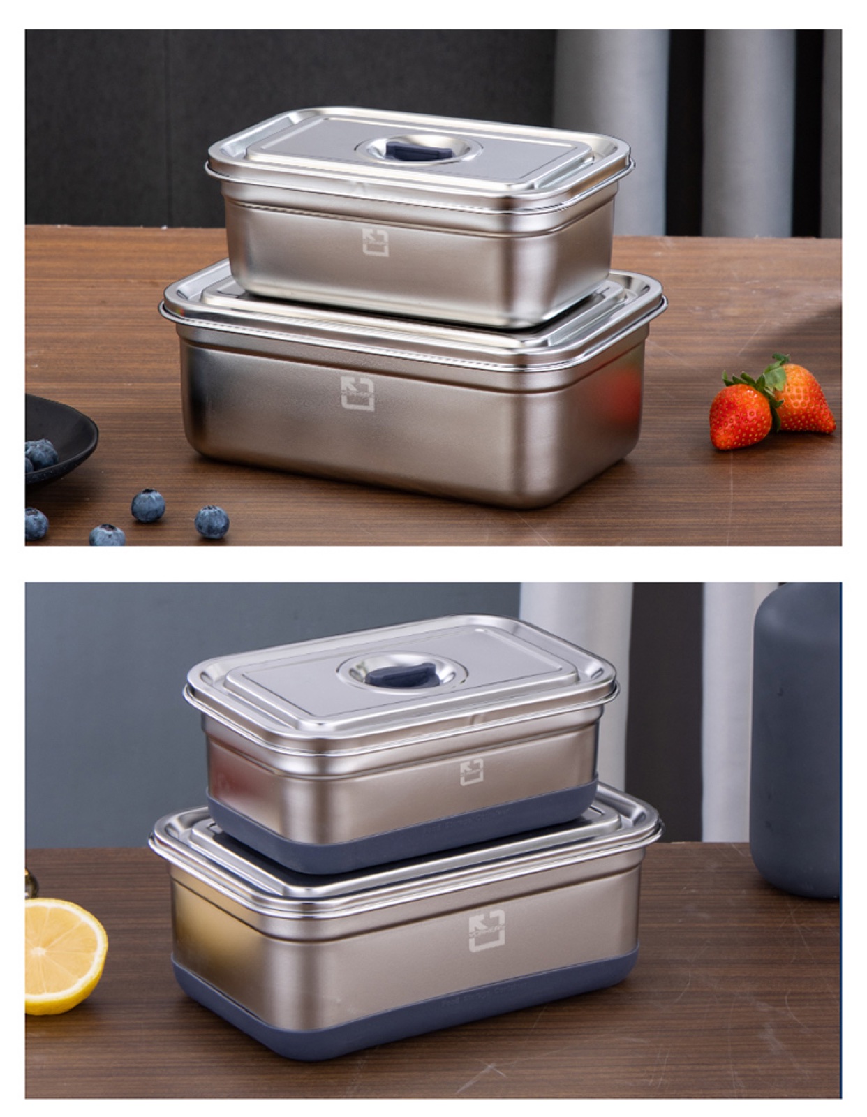 304 Stainless Steel Rectangular Food Container with Steel Lid