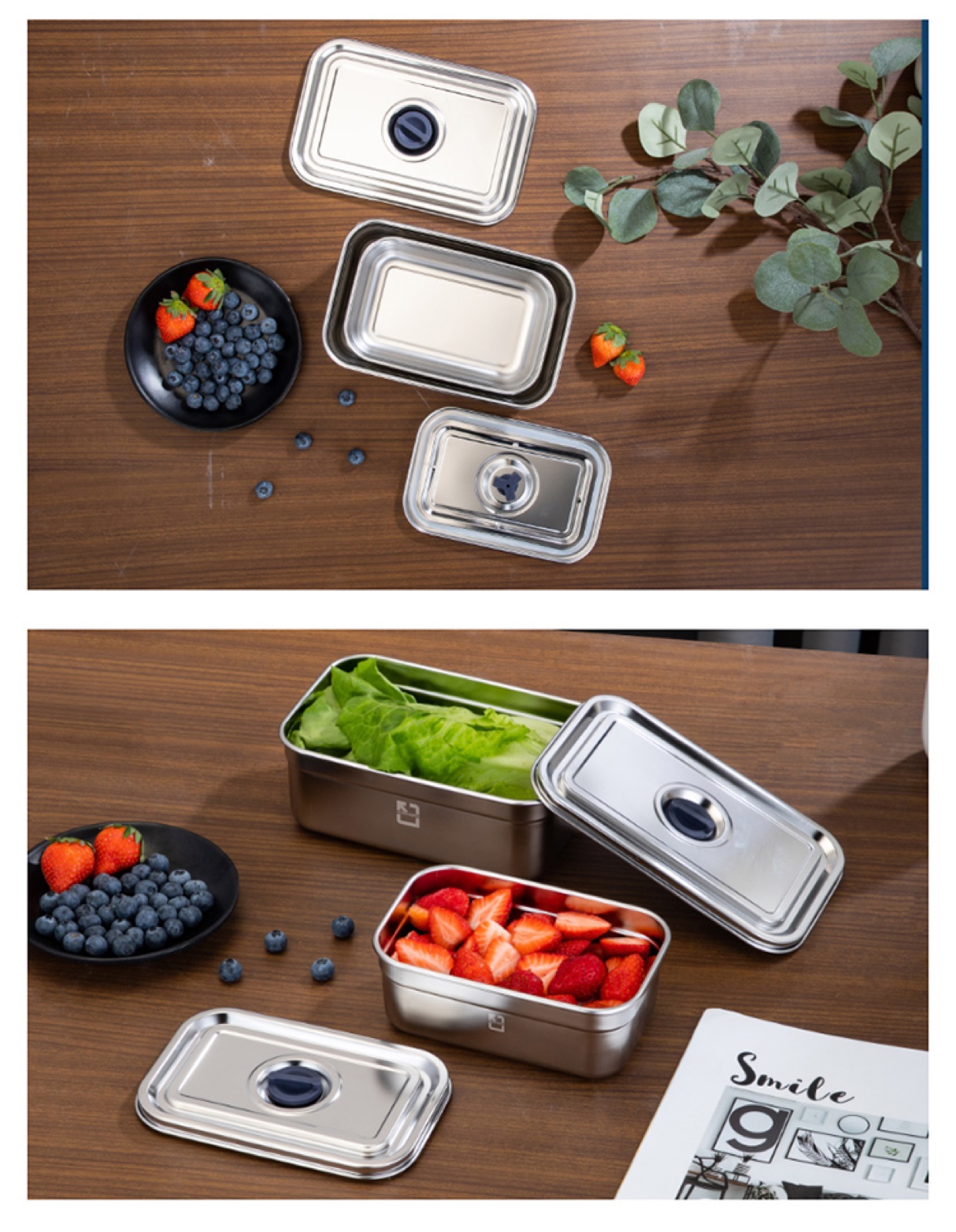 304 Stainless Steel Rectangular Food Container with Steel Lid