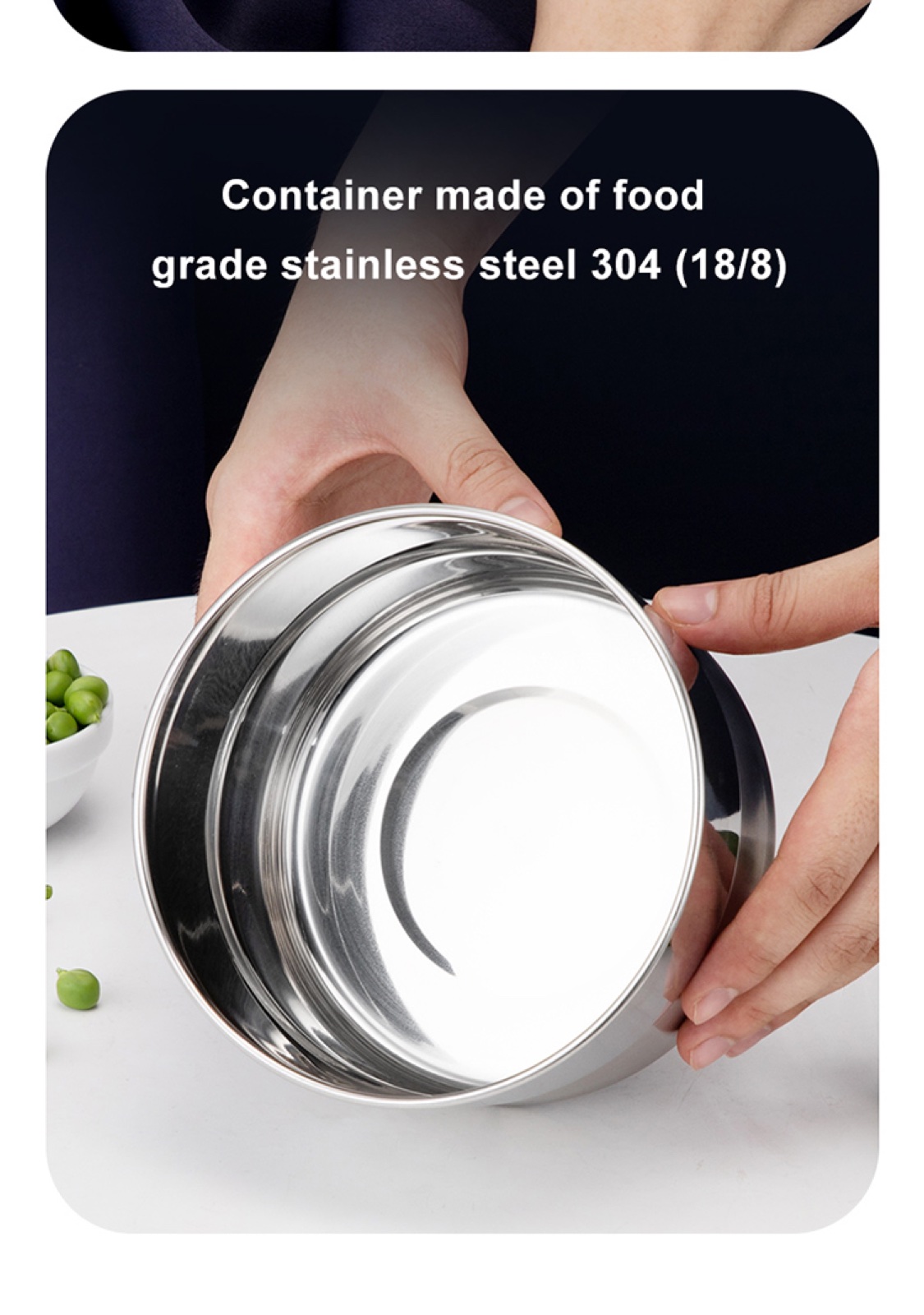 304 Stainless Steel Round Food Container with Steel Lid