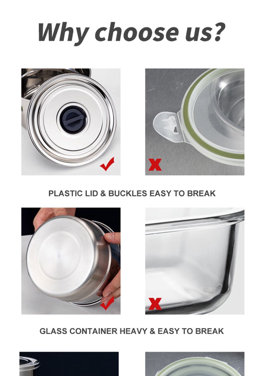 304 Stainless Steel Round Food Container with Steel Lid