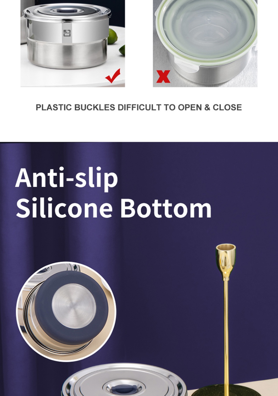 304 Stainless Steel Round Food Container with Steel Lid