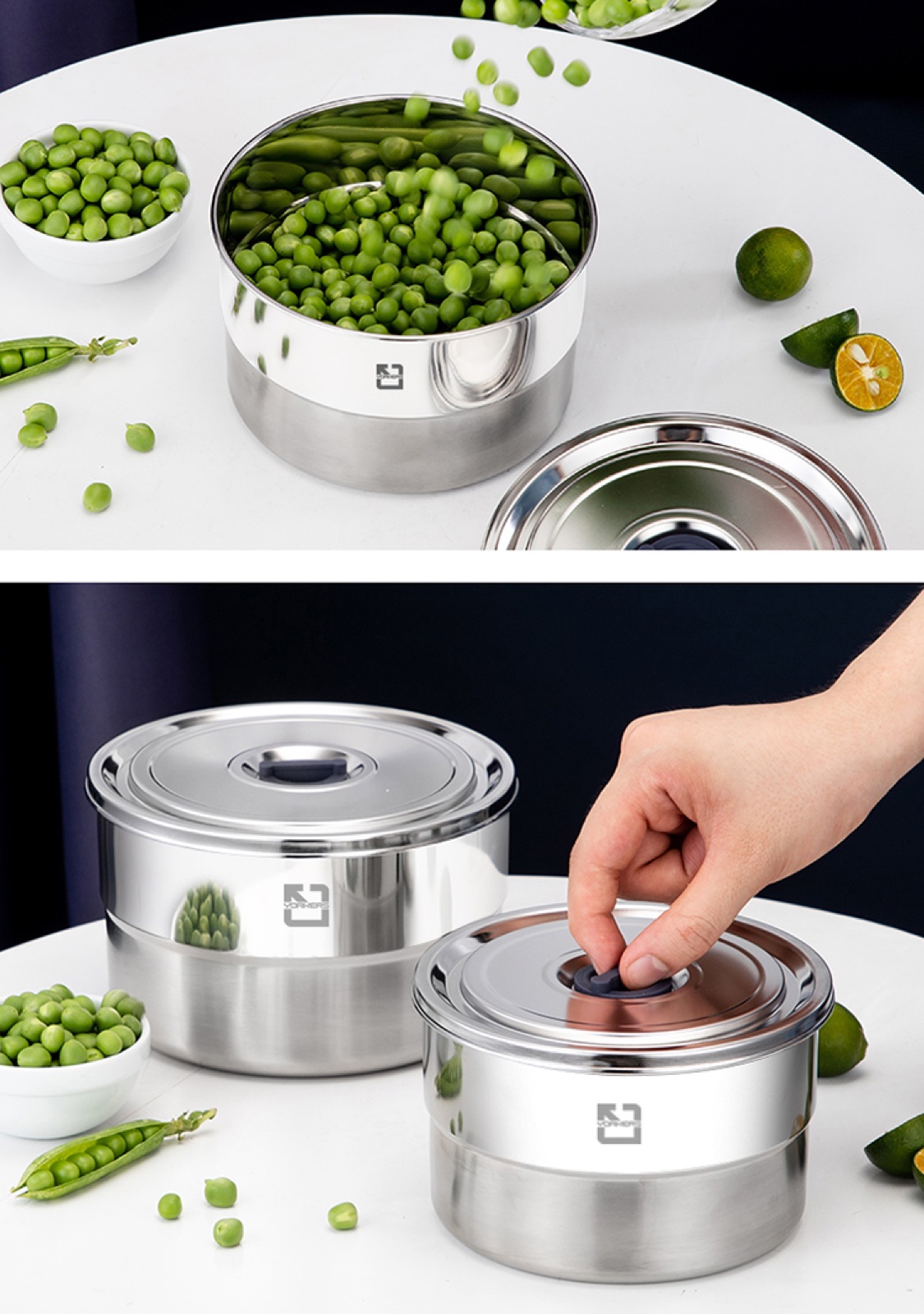 304 Stainless Steel Round Food Container with Steel Lid