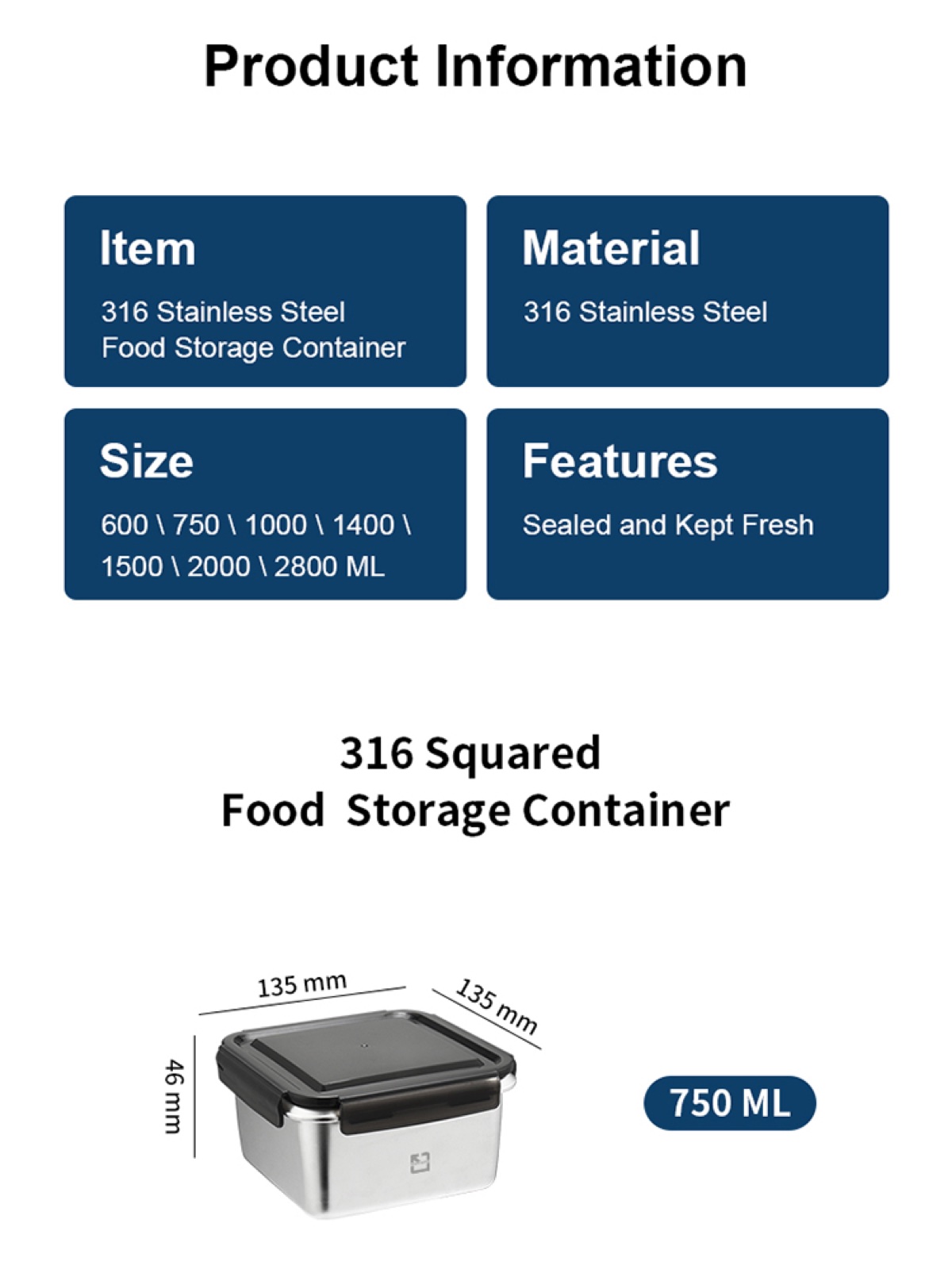 316 Stainless Steel Food Storage Container Collection