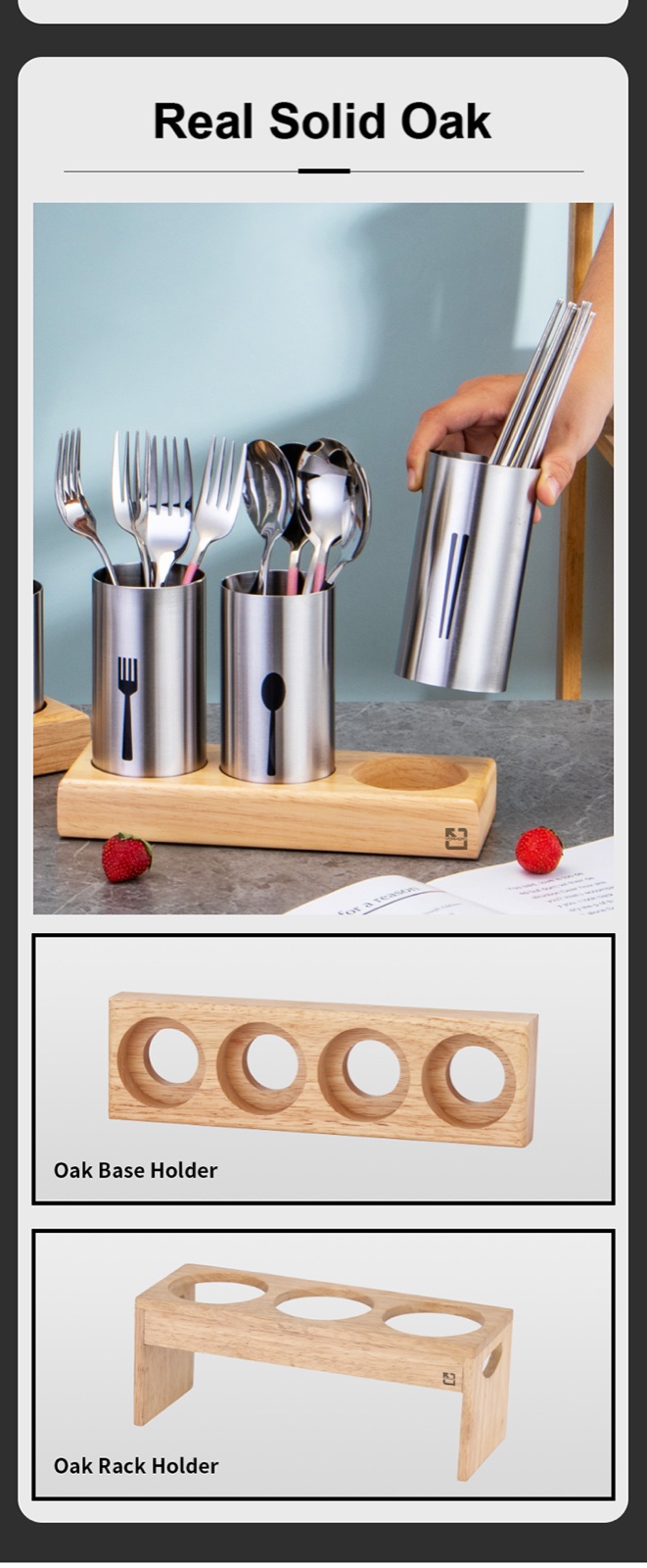 Oak and Stainless Steel Chopstick Holder