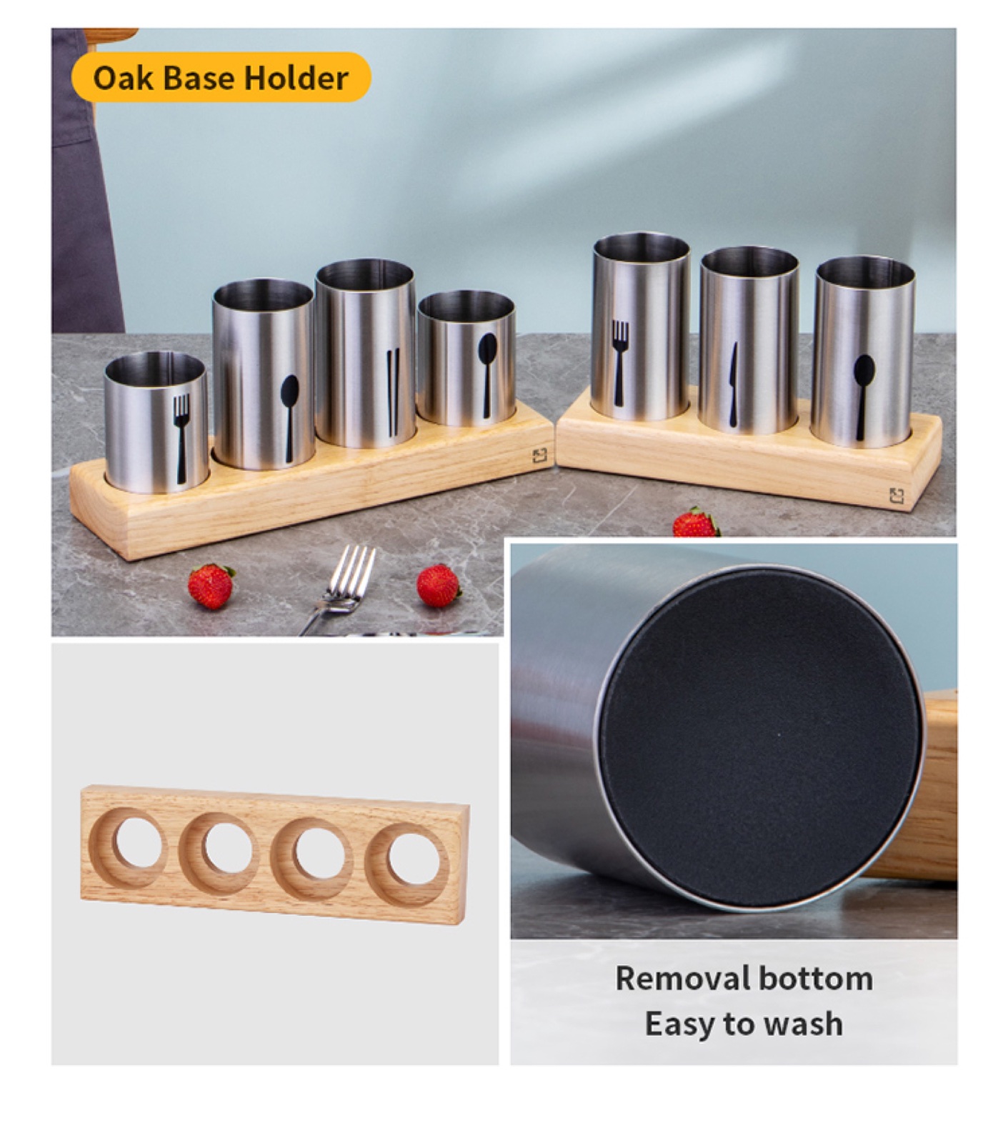 Oak and Stainless Steel Chopstick Holder
