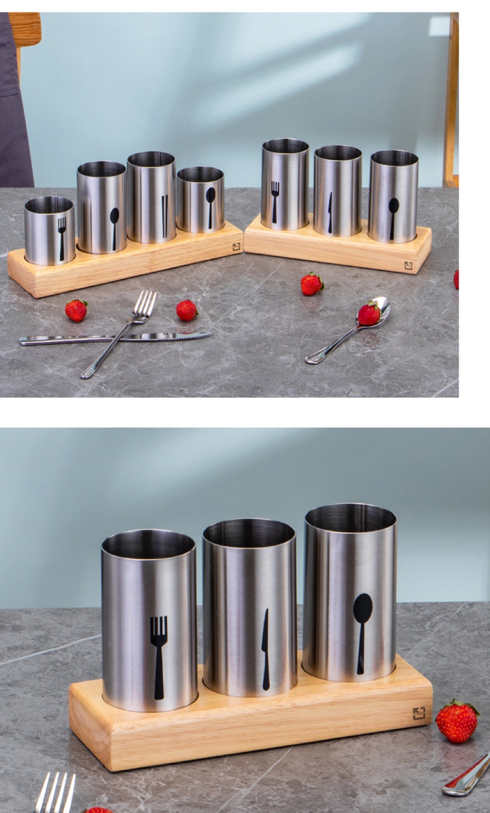 Oak and Stainless Steel Chopstick Holder